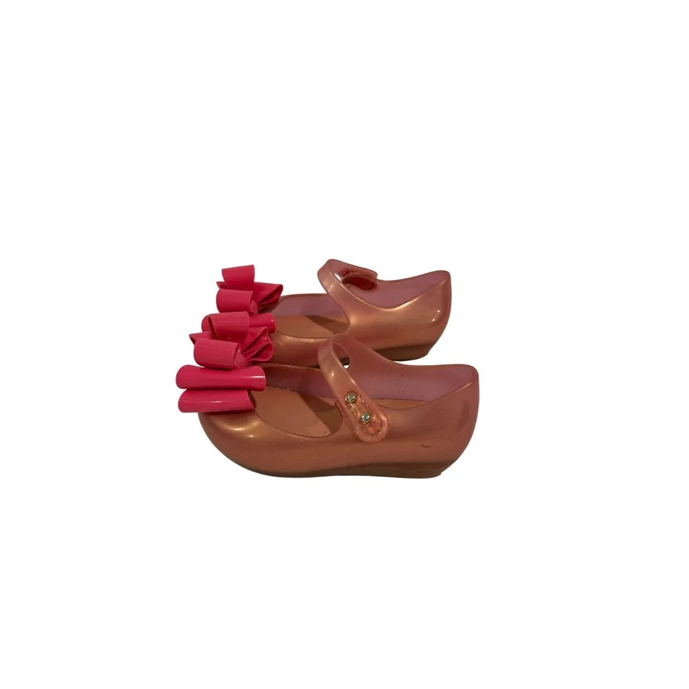 Mini Melissa Ultragirl Rose Gold Pink Jelly Mary Jane Bow Shoes Toddler Size 5